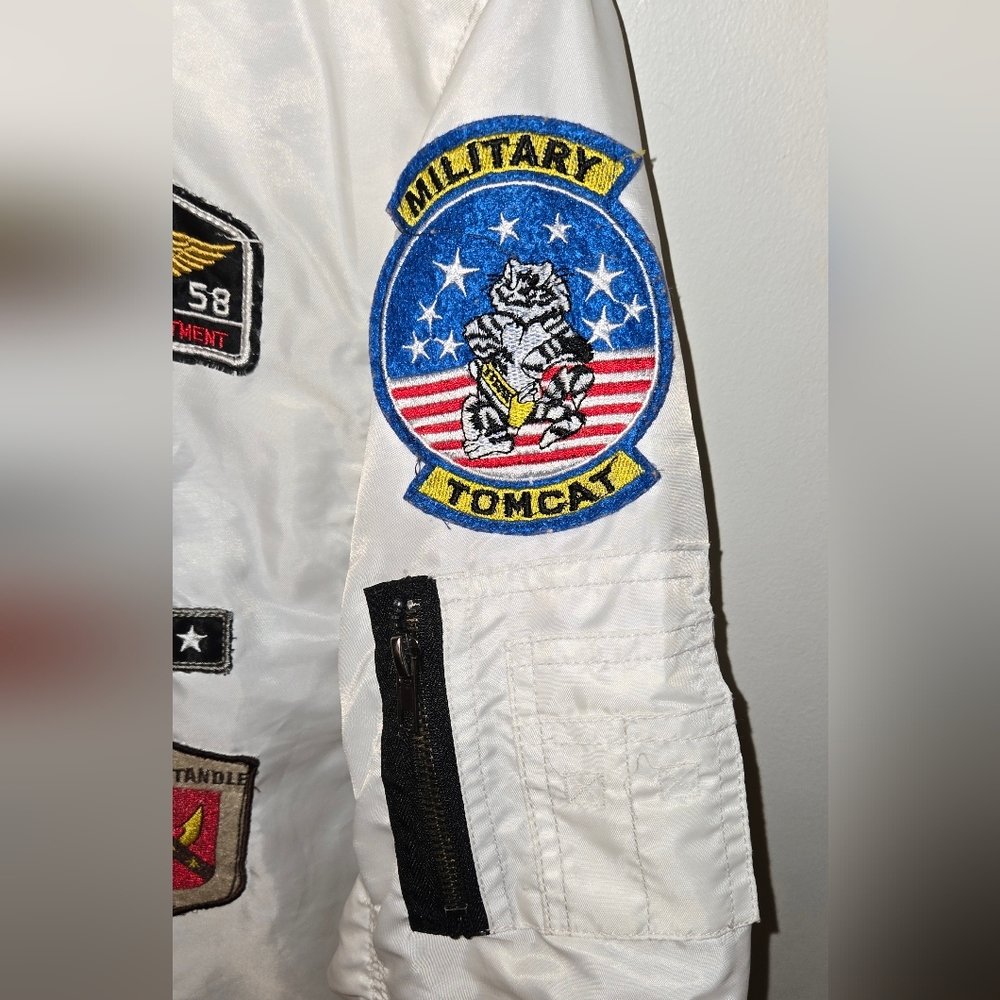 Bleeker & Mercer Air Crews White Bomber Jacket with Patches Xxl - Picture 8 of 8